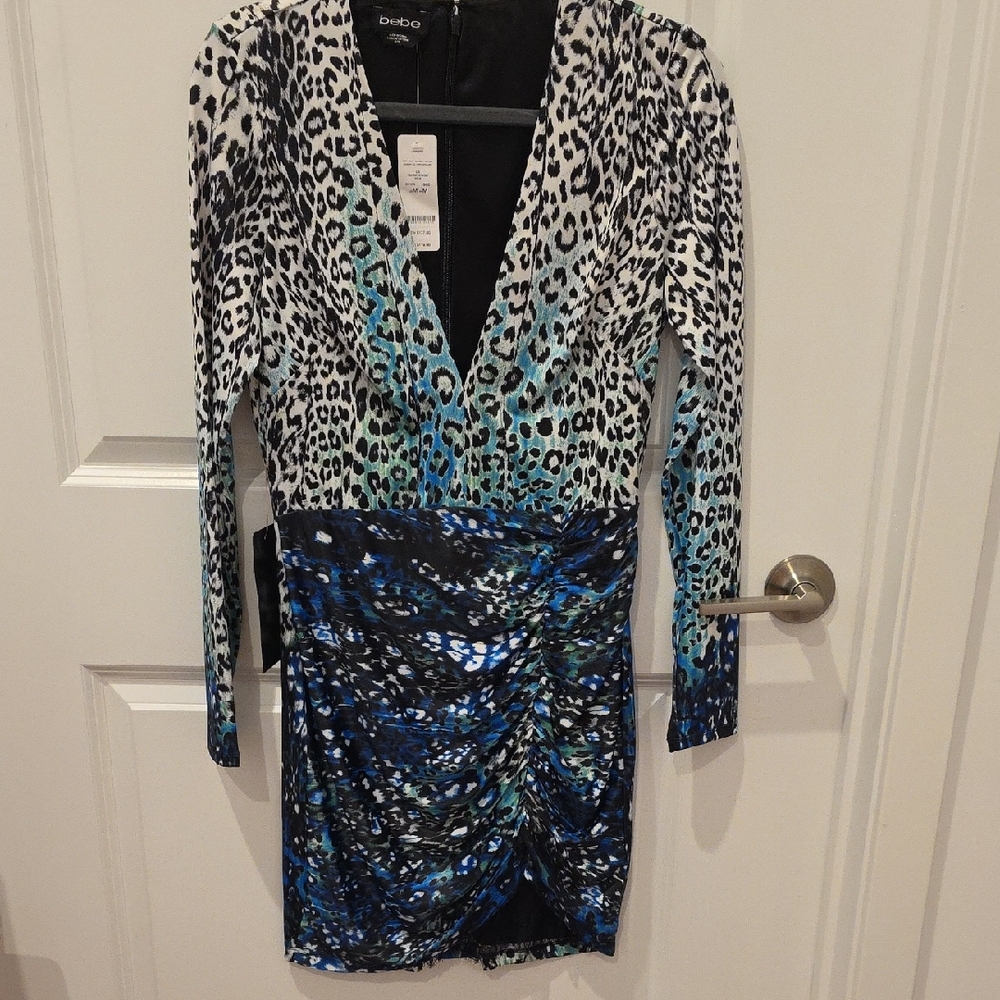 Bebe Multicolor Animal Print Long Sleeve Dress